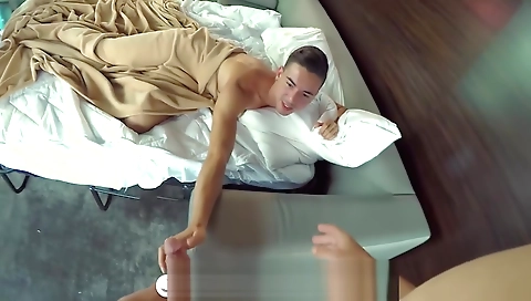 Blonde cutie with huge natural boobs and drilled