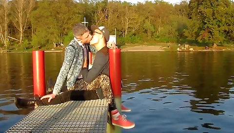 Sexy redhead fucks a guy in the bathroom